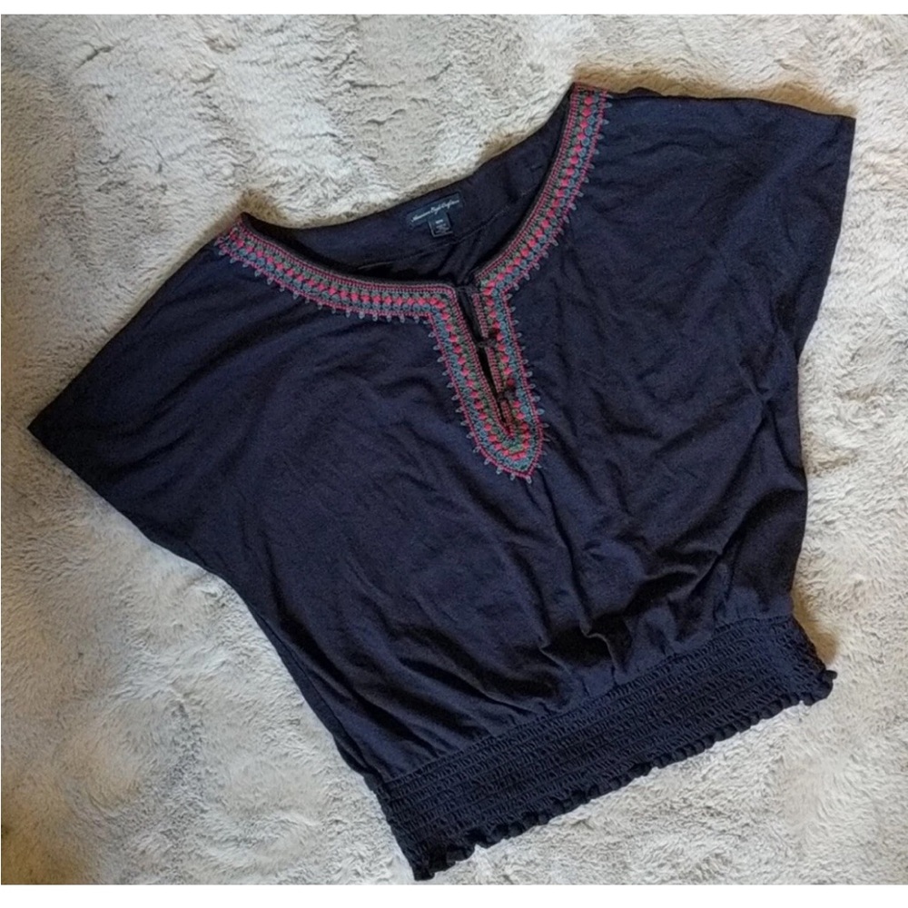 American Eagle Outfitters Black Embroidered Blouse